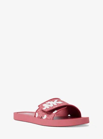 Michael Kors Palmer Printed Signature Logo Slide Sandal In Pink