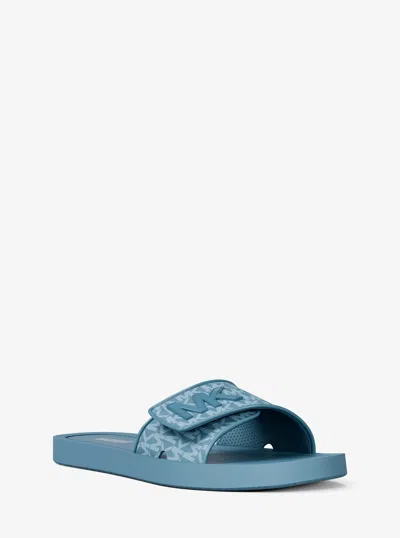 Michael Kors Palmer Signature Logo Slide Sandal In Blue