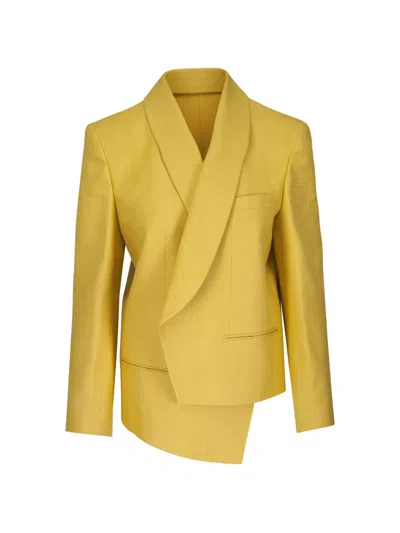 Michael Kors Asymmetric Shawl-lapel Jacket In Yellow