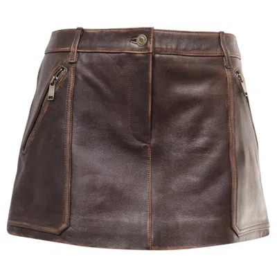 Pre-owned Michael Kors Paneled Mini Skirt With Pockets In Brown Lamb Leather