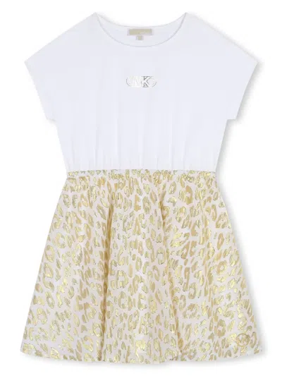 Michael Kors Kids' Panelled Leopard-print Dress In White