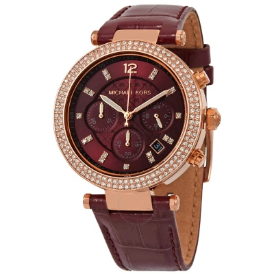 Michael Kors Parker Chronograph Quartz Crystal Red Dial Ladies Watch Mk6986 In Red   / Gold Tone / Rose / Rose Gold Tone