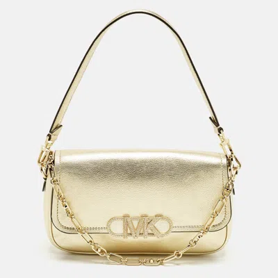 Pre-owned Michael Kors Parker Crystal Embellished Gold Leather Shoulder Bag
