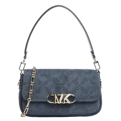 Michael Kors Parker Empire Logo Embossed Suede Shoulder Bag In Blue