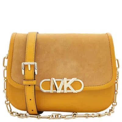 Pre-owned Michael Kors Parker Medium Saddle Messenger Bag 30f2g7pc5s-878 In Golden Rod