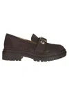 Michael Kors 45mm Logo-plaque Suede Loafers In Marrone