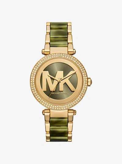 Michael Kors Parker Pavé Gold-tone Acetate Watch In Green