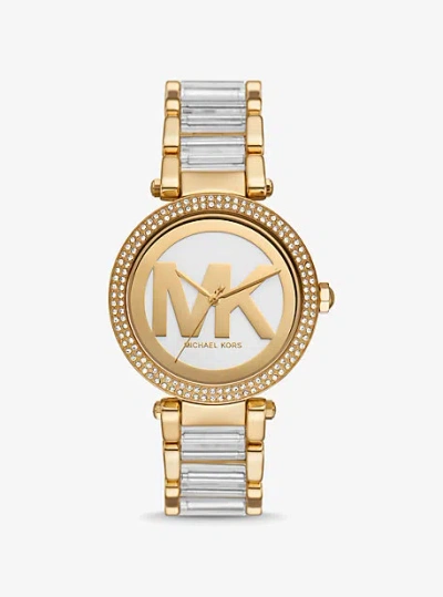 Michael Kors Parker Pavé Gold-tone Acetate Watch In White