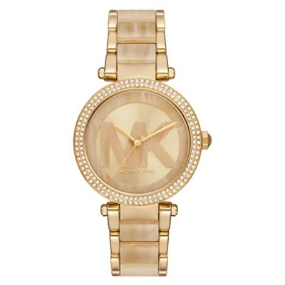 Michael Kors Parker Pave Quartz Crystal Gold Dial Ladies Watch Mk7370 In Gold / Gold Tone