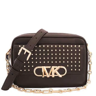 Pre-owned Michael Kors Parker Studded Leather Crossbody Bag 32s3g7pc8l-251 In Chocolate