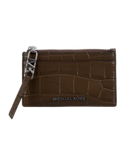 Pre-owned Michael Kors Patent Leather Animal Print Card Holder In Neutrals