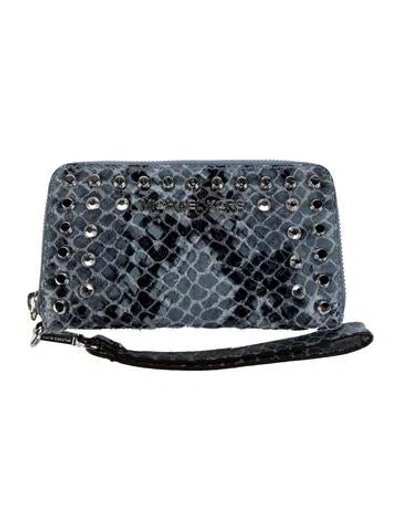Pre-owned Michael Kors Patent Leather Animal Print Wallet In Blue