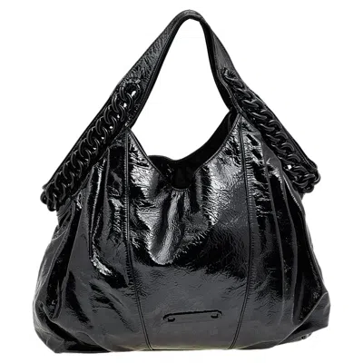 Michael Kors Patent Leather Chain Hobo In Black