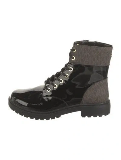 Pre-owned Michael Kors Patent Leather Colorblock Pattern Combat Boots In Black