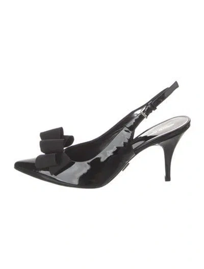 Pre-owned Michael Kors Patent Leather Grosgrain Trim Slingback Pumps In Black