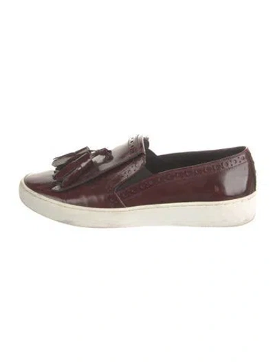 Pre-owned Michael Kors Patent Leather Lasercut Accents Loafer Sneakers In Red