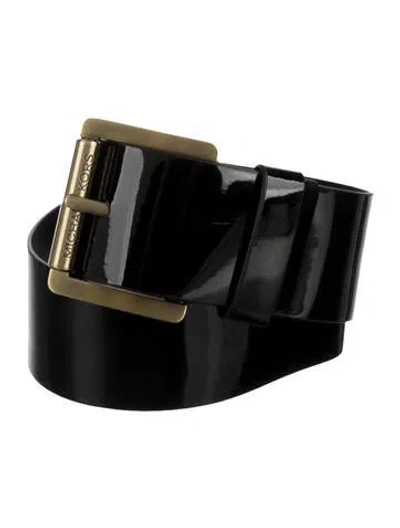 Pre-owned Michael Kors Patent Leather Leather Trim Embellishment Waist Belt In Black
