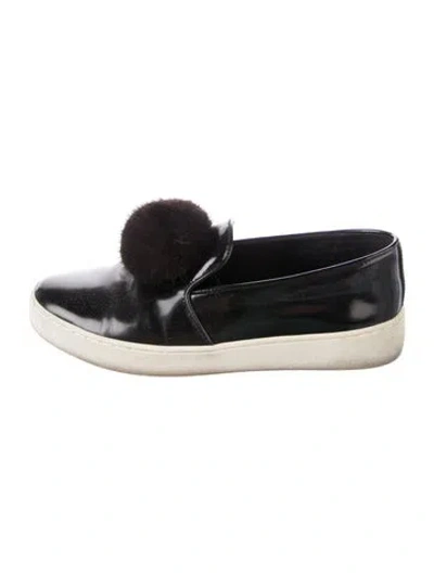 Pre-owned Michael Kors Patent Leather Pom-pom Embellishments Loafer Sneakers In Black