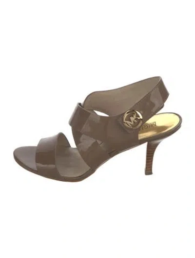 Pre-owned Michael Kors Patent Leather Slingback Sandals In Brown