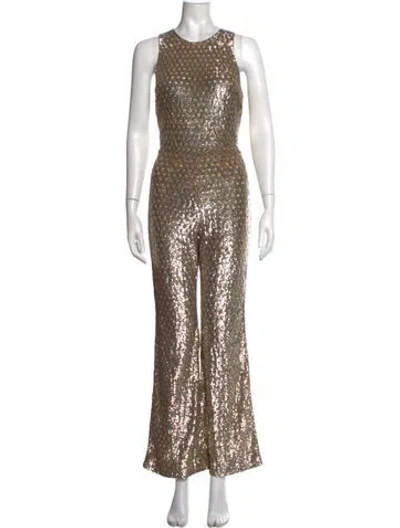 Pre-owned Michael Kors Patterned Crew Neck Jumpsuit In Gold