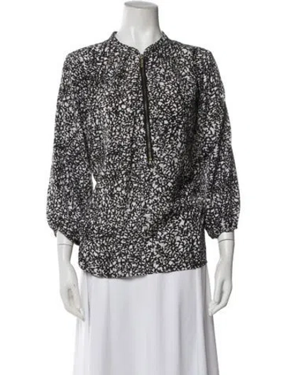 Pre-owned Michael Kors Patterned Three-quarter Sleeve Blouse In White