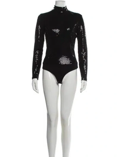 Pre-owned Michael Kors Patterned Turtleneck Bodysuit In Black