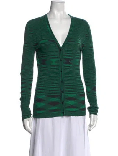 Pre-owned Michael Kors Patterned V-neck Sweater In Green