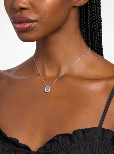 Michael Kors Pavé And Logo Charm Two-tone Necklace In Silver