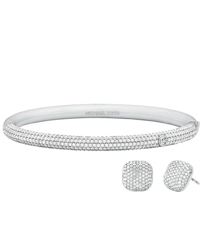 Michael Kors Pave Bangle Bracelet And Earring Set In Silver