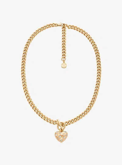 Michael Kors Pavé Heart Charm Necklace In Gold