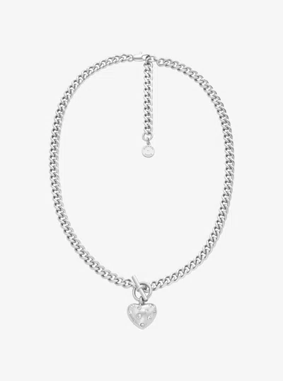 Michael Kors Pavé Heart Charm Necklace In Metallic