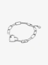 Michael Kors Pavé Heart Curb-link Bracelet In Silver