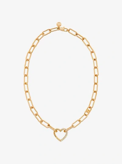 Michael Kors Pavé Heart Curb-link Necklace In Gold