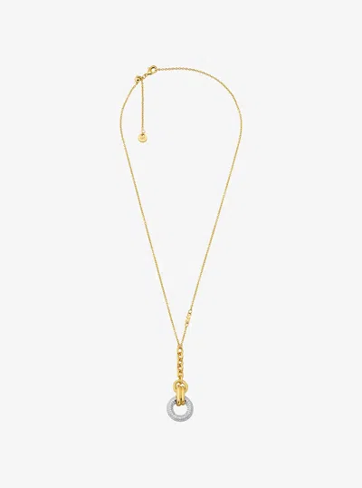 Michael Kors Pavé Interlocking Pendant Necklace In White