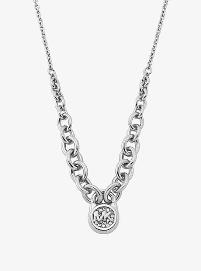 Michael Kors Pavé Lock Necklace In Silver