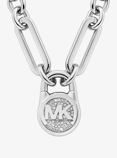 Michael Kors Pavé Lock Necklace In Silver