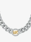 Michael Kors Pavé Logo Curb-link Necklace In Silver