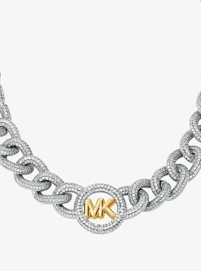 Michael Kors Pavé Logo Curb-link Necklace In Silver