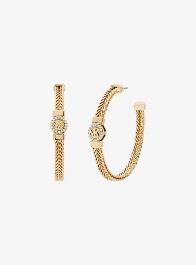 Michael Kors Pavé Logo Foxtail Chain Hoop Earrings In Gold