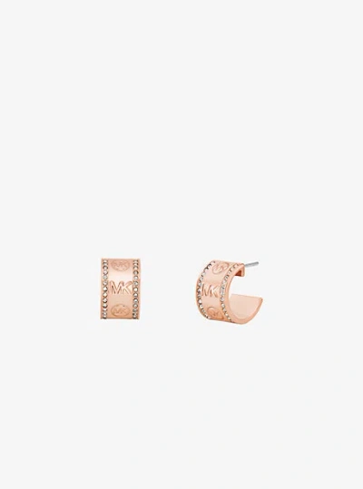 Michael Kors Pavé Logo Huggie Hoop Earrings In Rose Gold