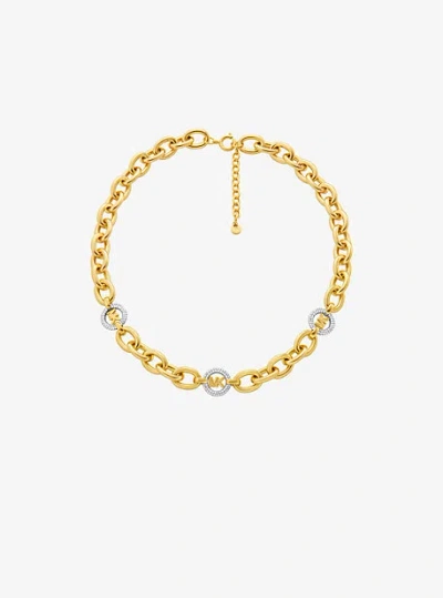 Michael Kors Pavé Mk Pop Charm Chain-link Necklace In Silver