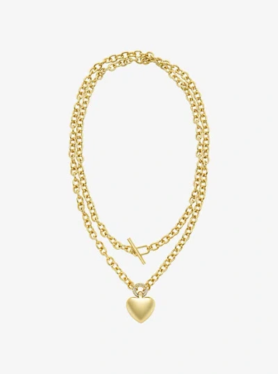 Michael Kors Pavé Puffy Heart Pendant Necklace In Gold