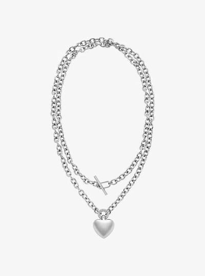 Michael Kors Pavé Puffy Heart Pendant Necklace In Metallic