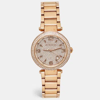 Pre-owned Michael Kors Pave Rose Gold Plated Stainless Steel Parker Mk6511 Women's Wristwatch 38 Mm