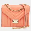 MICHAEL KORS PEACH QUILTED LEATHER LARGE WHITNEY SHOULDER BAG