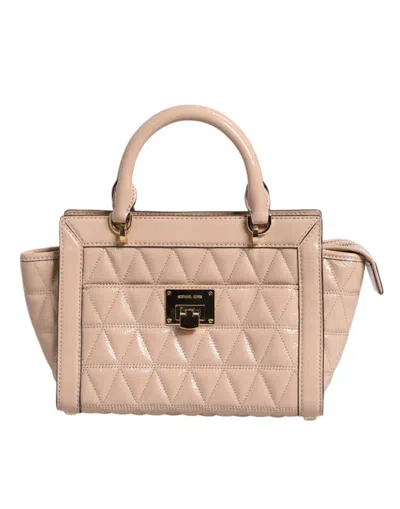 Michael Kors Peach Quilted Leather Logo Crossbody Vivianne Messenger Bag In Metallic