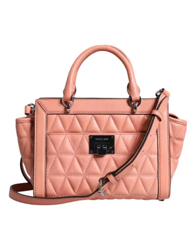Michael Kors Peach Quilted Leather Logo Crossbody Vivianne Messenger Women's Bag In Pink