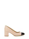 Michael Kors Block Heel Round Toe Two-tone Pumps In Neutral