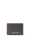Michael Kors Pebbled Leather Card Holder In Brown