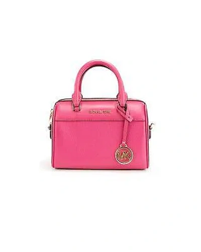 Pre-owned Michael Kors Pebbled Leather Duffle Crossbody Handbag With Card Slots - In Pink